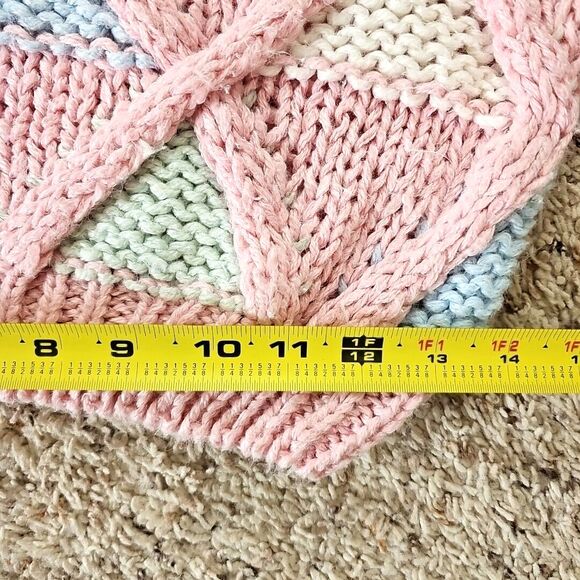Vintage Pink Chunky Knit Sweater Vest 3D Knit Argyle 80s Pastel Fairy Kei Preppy - Picture 12 of 16